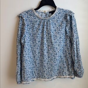 J.Crew Blue Floral Lace-Trim Blouse